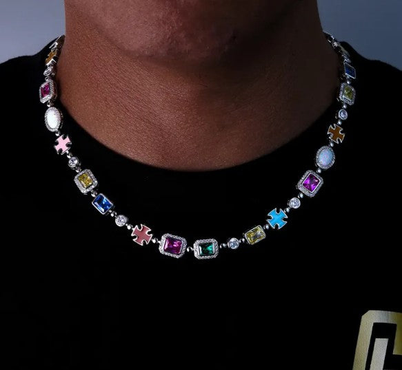 Gold-Plated Hip-Hop Gemstone Necklace